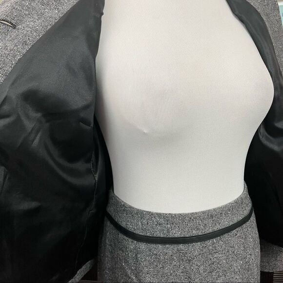 Vintage Pendleton Wool Silk Tweed Style Skirt Suit Leather Trim Black Small - Picture 7 of 10